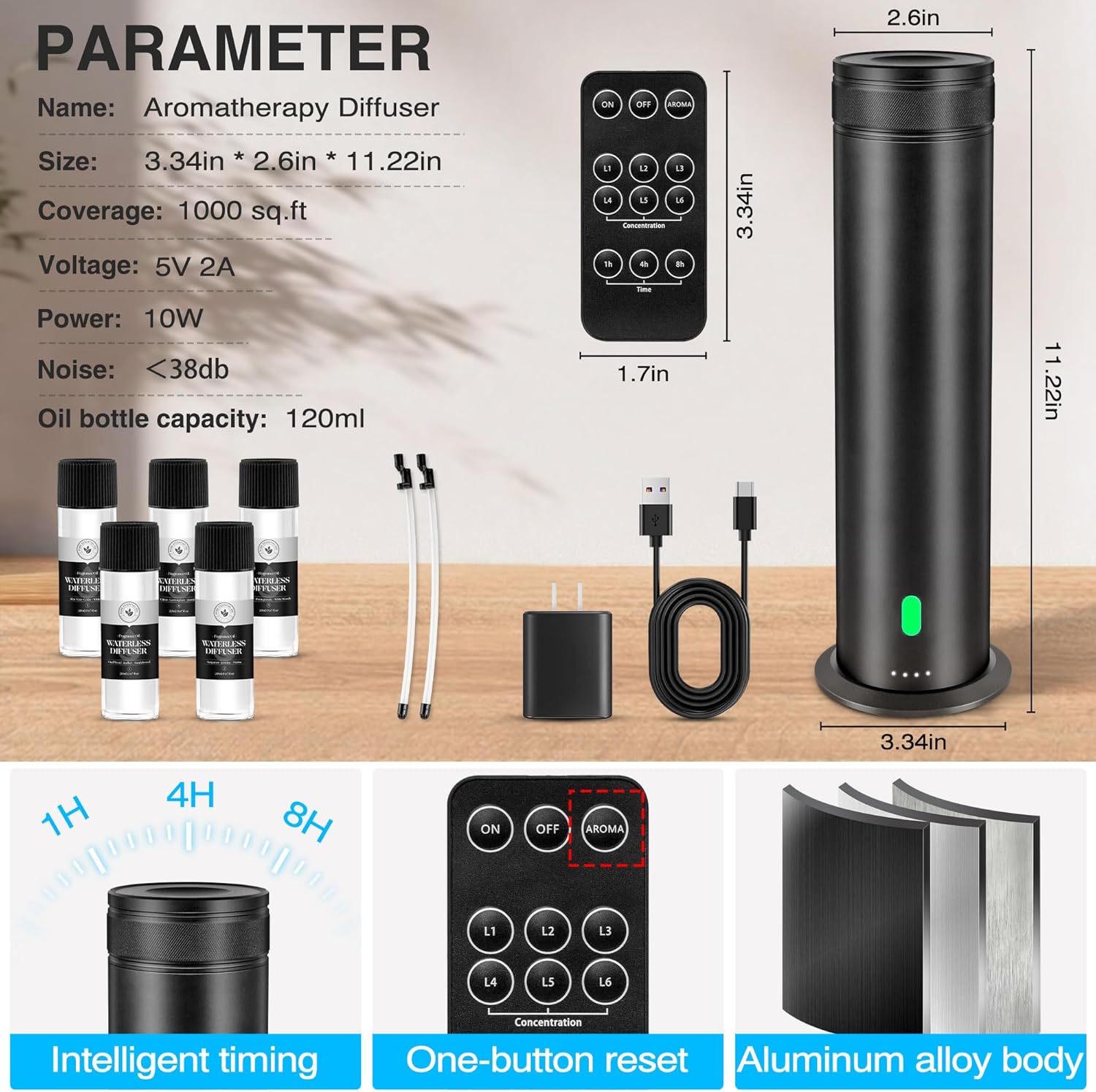 Skiennix Waterless Scent Diffuser Starter Kit | 800 Sq. In. Coverage with 5 Essential Oils & Remote Control