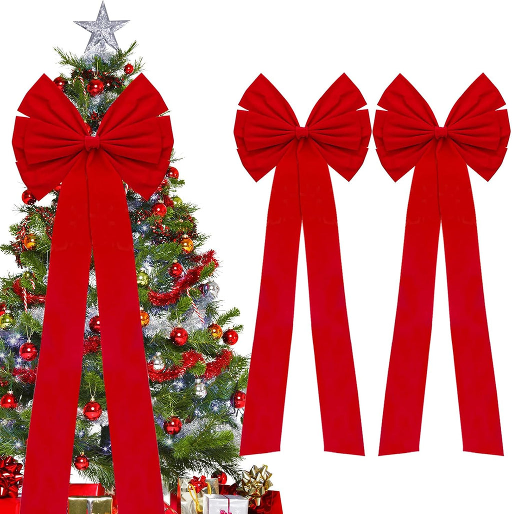 Regine Switzerland Christmas Bows - Large 18”x35” Red Velvet Car & Tree Bow Topper | 2 Pack for Festive Decor