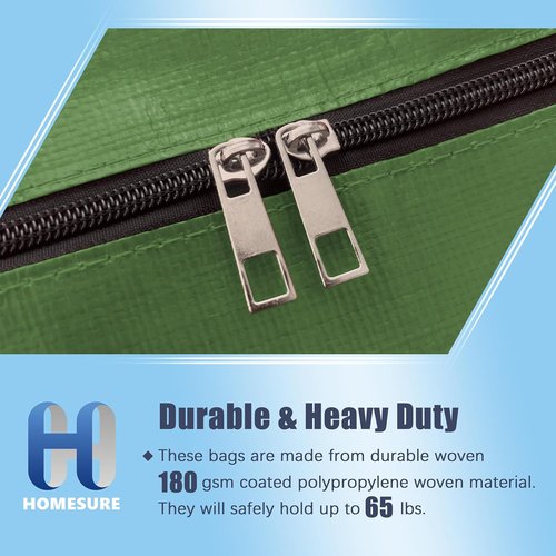 HOMESURE Large Water-Resistant Moving Bags - 4 Pack Heavy Duty Storage Totes with Zippers & Handles | Olive Green