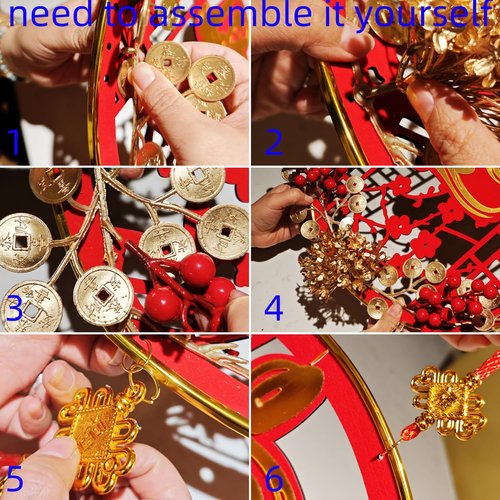 LOONELO Vietnamese New Year Hanging Ornament with Tassel, Asian Lunar New Year Pendant for 2026 Tết Việt NAM Décor, Red and Gold Lucky Prosperity Charms Hanging Decorations for Door Wall Home Office