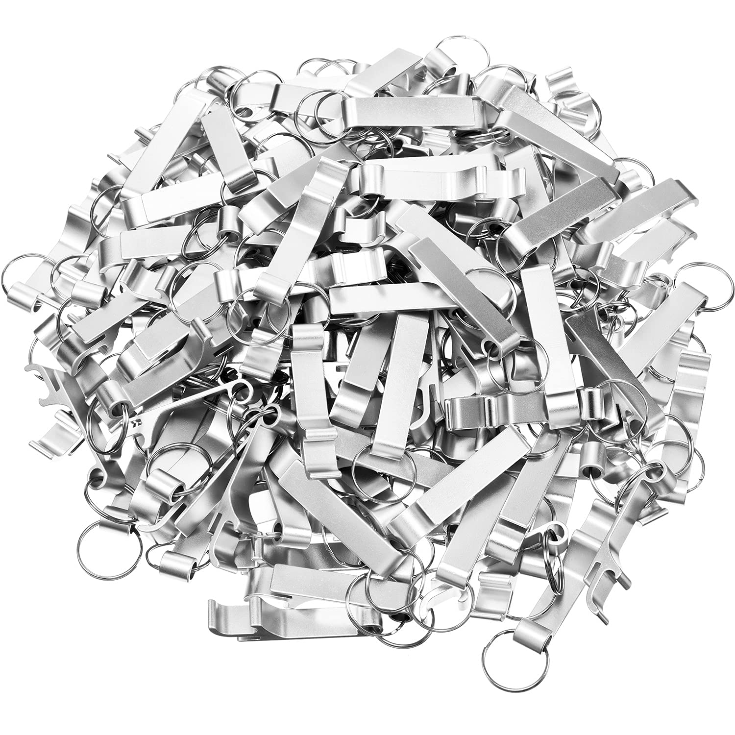 Boao 150 Pieces Metal Bottle Opener Split Key Ring Chain Keychain Bulk Aluminum Pocket Claw Bar Soda Beverage Beer Bottle Opener Personalized Wedding Party Favors(Silver)