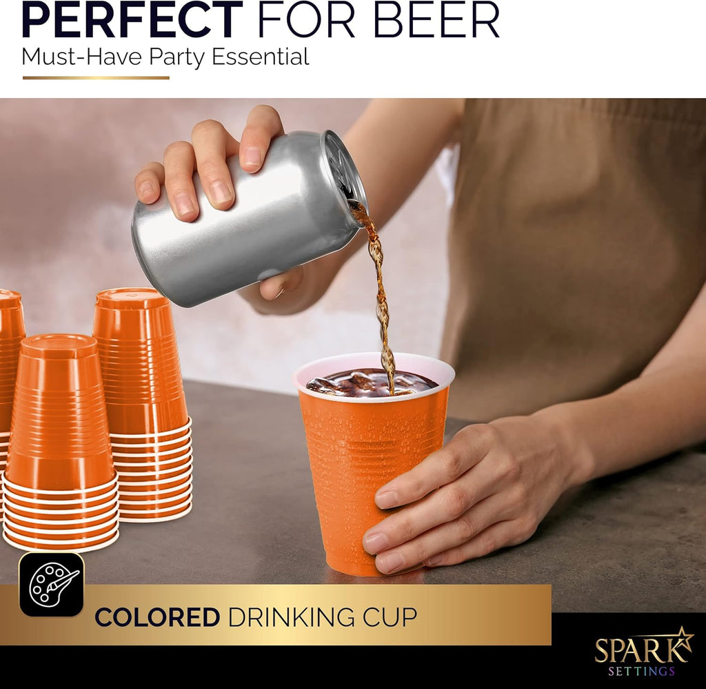 Orange 18-Ounce Disposable Cups by [Brand Name] - Strong & Sturdy Plastic Party Cups | 50 Pack for Events