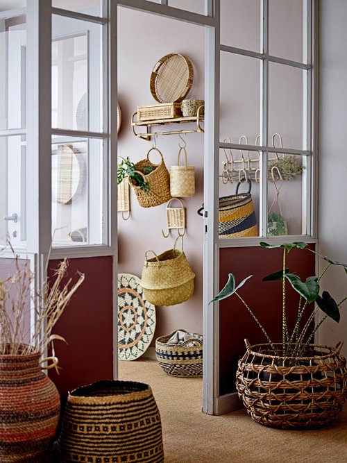 Beige Rattan Wall Hanger with 4 Hooks