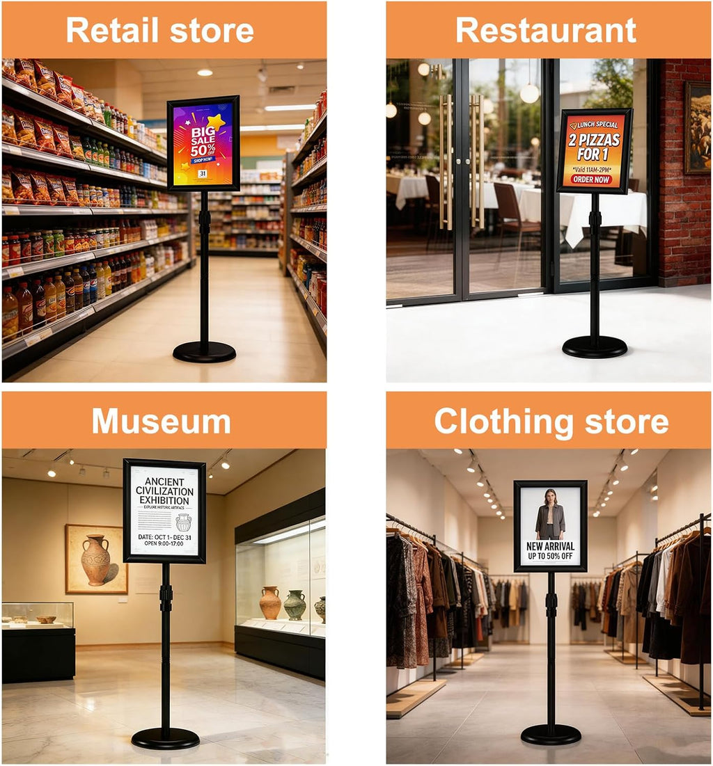 Skiennix Sign Holder Stand 8.5x11″ - Adjustable Freestanding Display Frame for Business & Store - Black