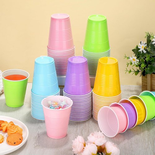 Kochorie 12 Ounce Disposable Plastic Cups - 50 Pack in Pastel Rainbow for Parties & Events