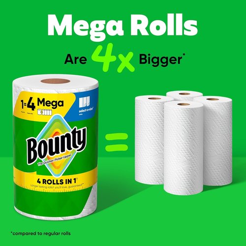 Bounty Select-A-Size Paper Towels - Ultra-Absorbent White Mega Rolls | 2 Rolls = 8 Regular Rolls