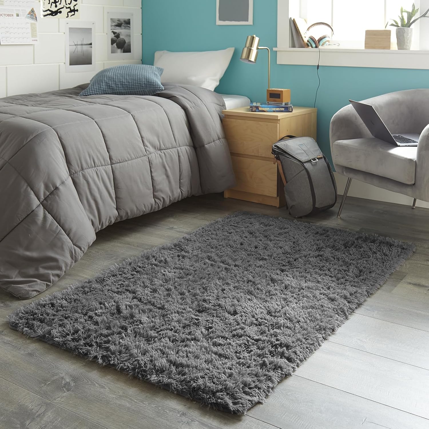 Ophanie 3x5 Non-Slip Area Rug - Fluffy Grey Carpet for Bedroom & Dorm Decor | College Essentials