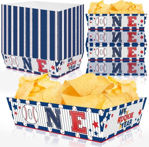 Rookie of The Year 1st Birthday Decorations - 50 Pack Baseball Party Supplies Set With Disposable Boats, Paper Food Serving Tray for Baseball Themed First Birthday Party