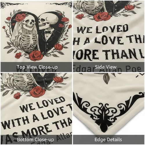 GSWSHJ “Edgar Allan Poe” Romantic Gothic Blanket for Couples - Skull Lovers Flannel Throw 60x50, Dark & Poetic Valentine‘s for Wife Husband, Unique Gift for Book Lovers