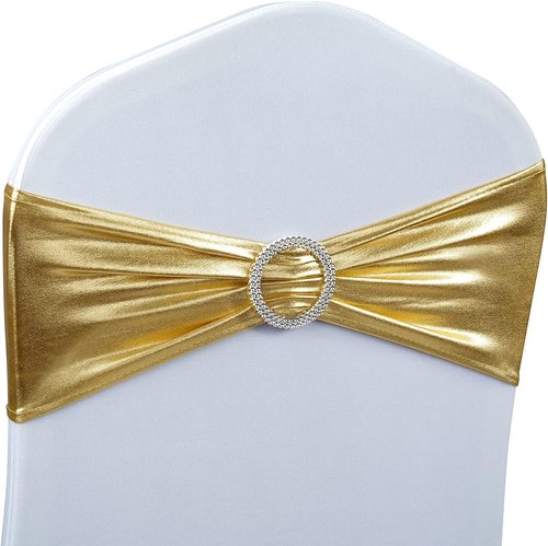 Babenest Spandex Chair Sashes - 50PCS Premium Stretch Covers with Buckle Slider | Metallic Gold for Weddings & Events