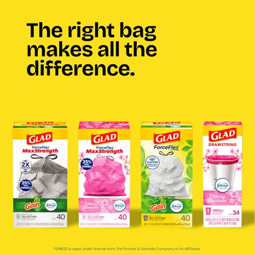 Glad ForceFlex Tall Kitchen Trash Bags, 13 Gallon, Pine-Sol Original, 40 Count (Package May Vary)
