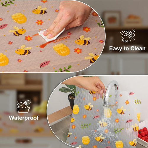 Cooyes Shelf Liner – Non-Slip Cabinet & Drawer Liner for Kitchen – Non-Adhesive Waterproof Shelf Paper with Modern Pattern – Durable EVA Cabinet Mat – Easy to Cut (Amber,11.8" W x 236" L)