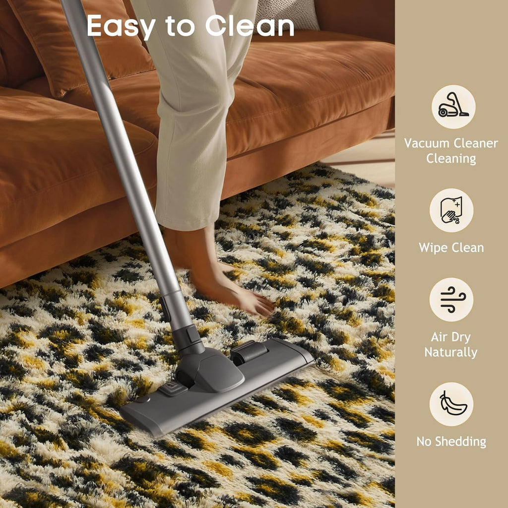 Ophanie Leopard Print 4x6 Area Rug - Fluffy Shag Soft Plush Carpet for Bedroom & Nursery Decor