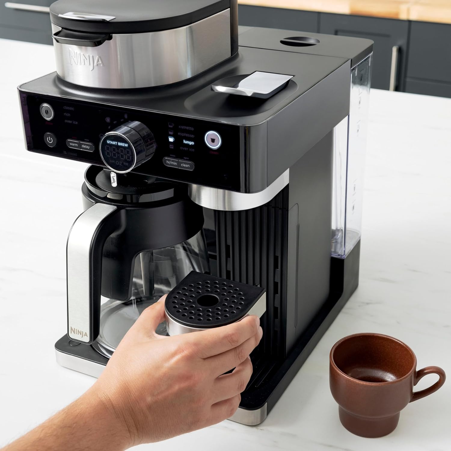 Ninja CFN602 Espresso & Coffee Barista System - Ristretto Function, Single-Serve & 12-Cup Carafe, Built-in Frother