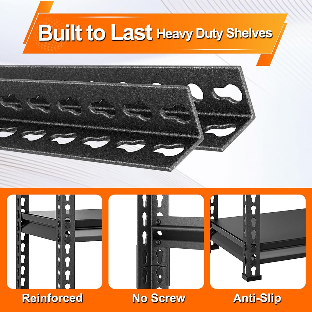 Utility Storage Garage Shelving | Heavy Duty 3-Tier Metal Shelves - 1,350 Lbs Capacity, Adjustable, Black - 40'' W x 16'' D x 36'' H