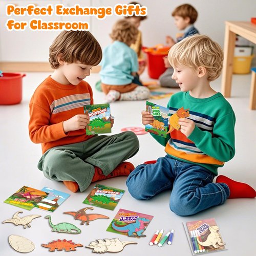 BainGesk Valentines Day Cards for Kids School, 30 Pack Dinosaur Wooden Kits, Valentines Cards for Classroom Exchange, Valentine's Day Party Favor for Boys & Girls