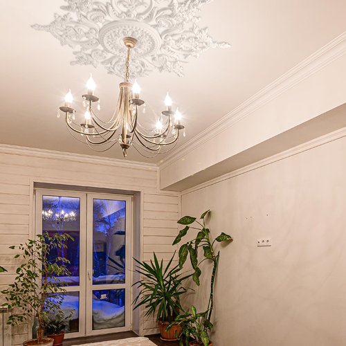 Nuanchu 32.7'' Large PU Ceiling Medallion Combination Decorative 2.36'' ID French Style Chandelier Base Ceiling Medallion for Light Fixtures Victorian Rosette Light Covers for Chandeliers(Stylish)
