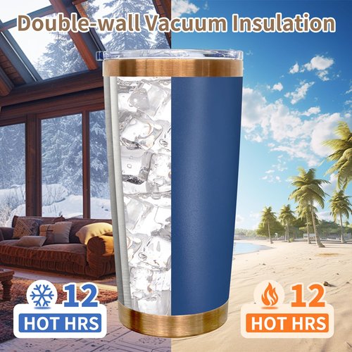 FunTrans 20 oz Tumblers Stainless Steel Tumbler with Lid and Straw Insulated Copper Coffee Mug for Laser Graving 22oz Powder Coated Cup(Navy,12 pack)