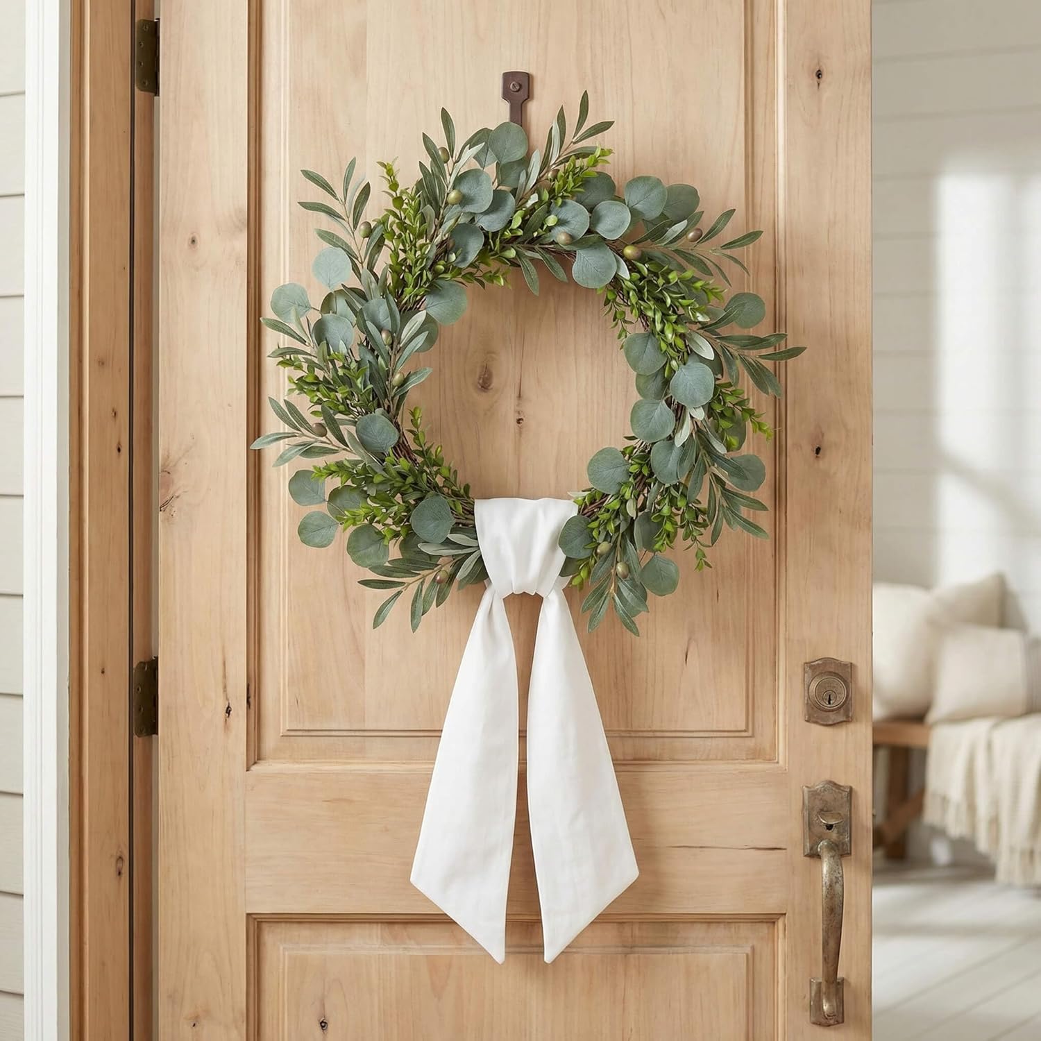 Skiennix White Linen-Style Wreath Sash - 2 Pieces, 55"x5.1" Blank Ribbon for DIY Embroidery & Monogram Holiday Decor