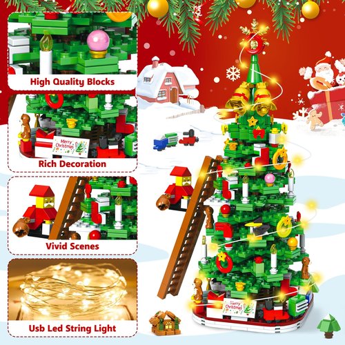 Advent Calendar 2025 Christmas Tree Building Blocks for Adult Kids,24 Day Countdown Calendar Transform Xmas Tree Building Toys with LED Light,888+ Pieces,Christmas Gift for Teen Girls Boys