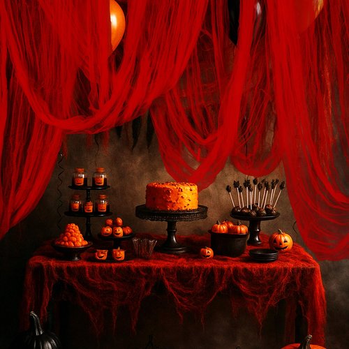 RunNico 197'' x 85'' Halloween Blood Red Scary Gauze, Bloody Haunted House Creepy Cloth, Spooky Fabric Hanging Decoration for Horror Themed Nightmare Party Wall Yard Doorway Porch Decor