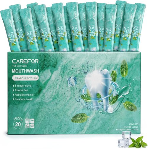 Mouthwash Travel Size - Portable Packets to Go, Alcohol & Fluoride Free Fresh Mint Mouthwash Strips for Superior Oral Hygiene,Disposable Packs (Pack of 20)