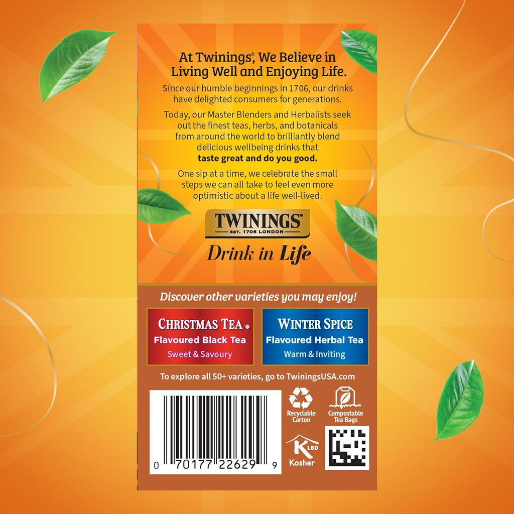 Twinings Gingerbread Joy Black Tea - Caffeinated Ginger & Cinnamon Flavor, 20 Individually Wrapped Bags