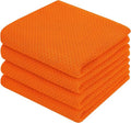 Homaxy Kitchen Dish Towels - Ultra Soft 100% Cotton Waffle Weave, Quick Drying, 13 x 28 Inches, 4-Pack, Orange
