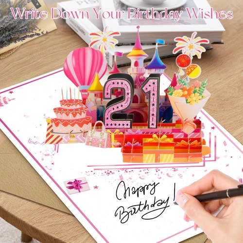 21st Birthday Card,3D Pop Up Funny 21st Birthday Decorations for Girls Granddaughter Sister,Happy 21 Year Old Birthday Gift for Daughter,Great 21Year Old Gifts Idea for Her,Jumbo Rose Glod In 2005