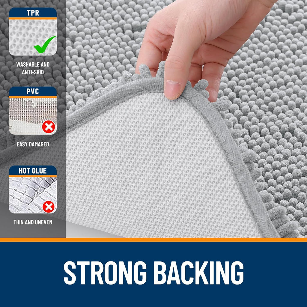 OLANLY Bathroom Runner Rugs - Soft Absorbent Chenille Bath Mats | Quick Dry, Machine Washable, 47x24, Light Grey