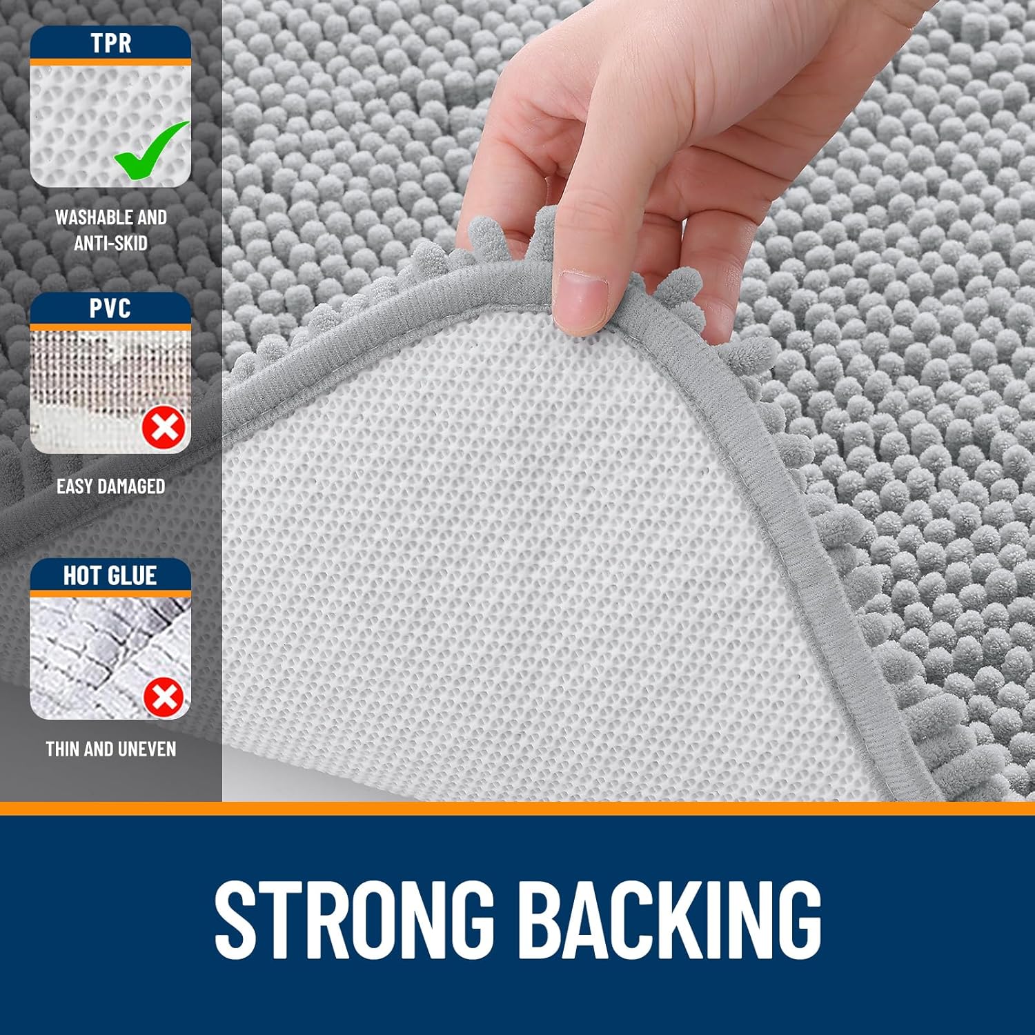 OLANLY Bathroom Runner Rugs - Soft Absorbent Chenille Bath Mats | Quick Dry, Machine Washable, 47x24, Light Grey