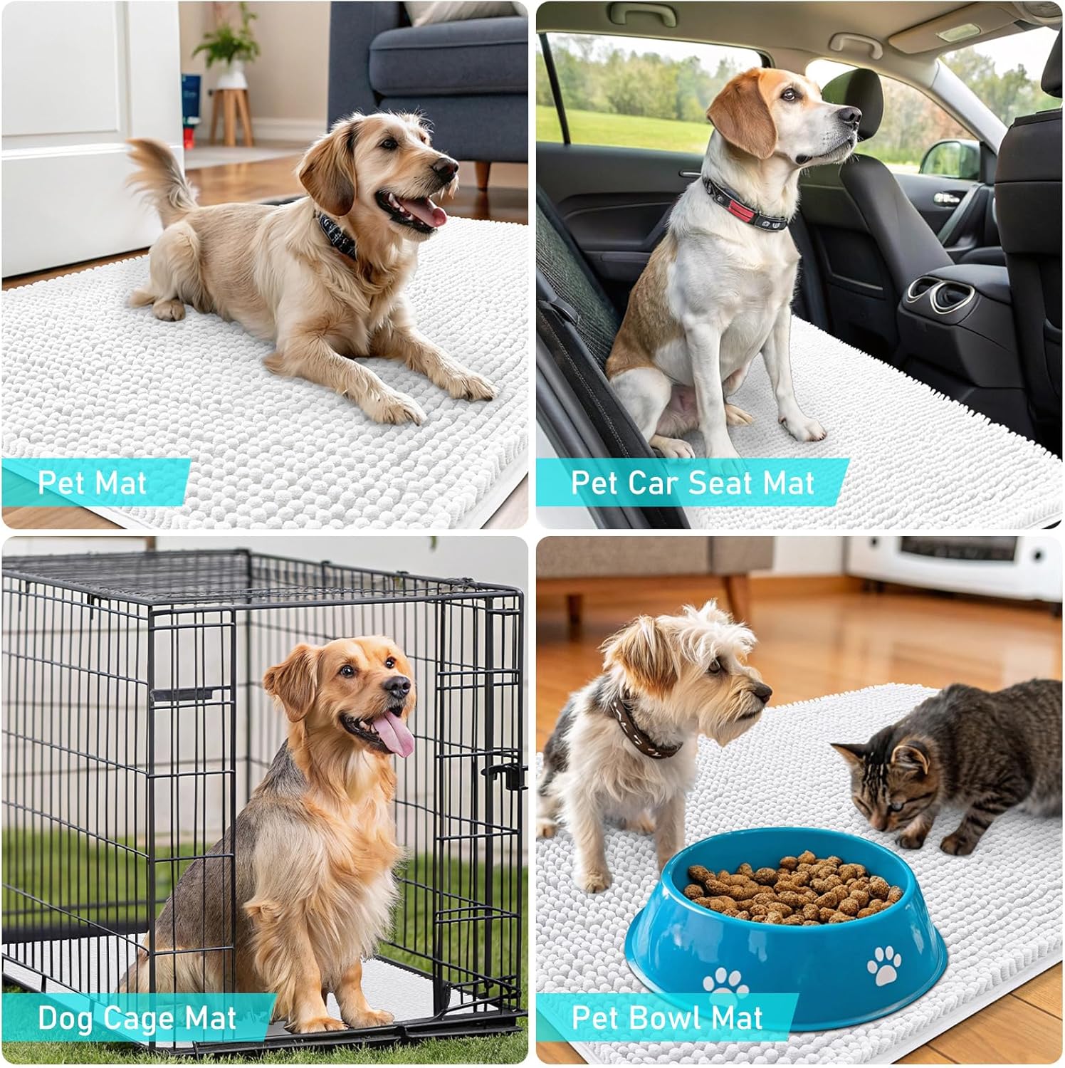 OLANLY Dog Door Mat - Absorbent Non-Slip Chenille Mat for Muddy Paws | 59x35 Inches, Quick Dry, White