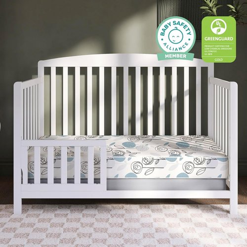 Dream On Me Nap Nest Crib & Toddler Mattress - Dual-Sided Waterproof 5” Design with 88 Coils, GREENGUARD Gold Certified | Teal Flowers