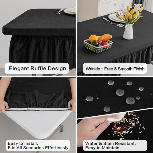 4ft Black Stretch Tablecloth by [Brand Name] - Waterproof, Wrinkle-Resistant Design for Events & Table Protection