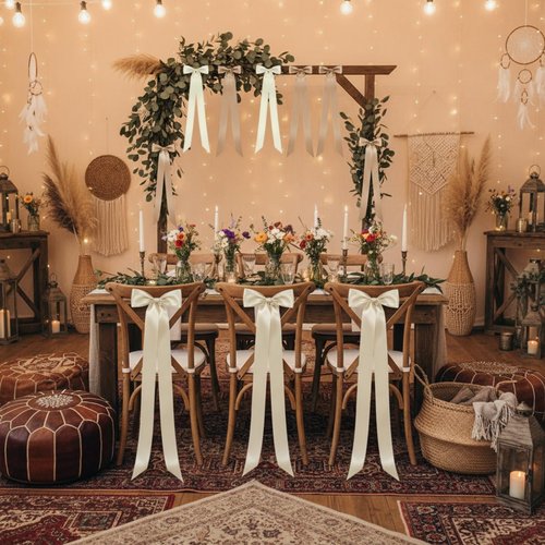 Lyrow 36 Pcs Champagne Ivory Long Satin Ribbon Bows for Wedding Valentine Candlestick Chairs Hair Bows for Women Bridal Baby Shower Backdrop Wine Glass DIY Birthday Party Table Decor(19.7" x 5.28")