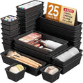 KEMETHY 25 PCS Plastic Drawer Organizers Set - Versatile Makeup & Desk Storage Trays | Black