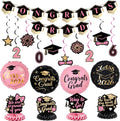 PartyWoo Graduation Decorations - Class of 2026 Black, Gold & Pink 19-Piece Set with Congrats Banner & Balloons