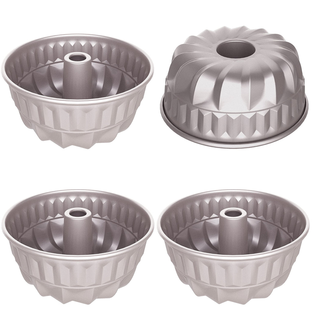 CHEFMADE Mini Fluted Tube Pan, 4-Inch 4Pcs Non-Stick for Oven Baking