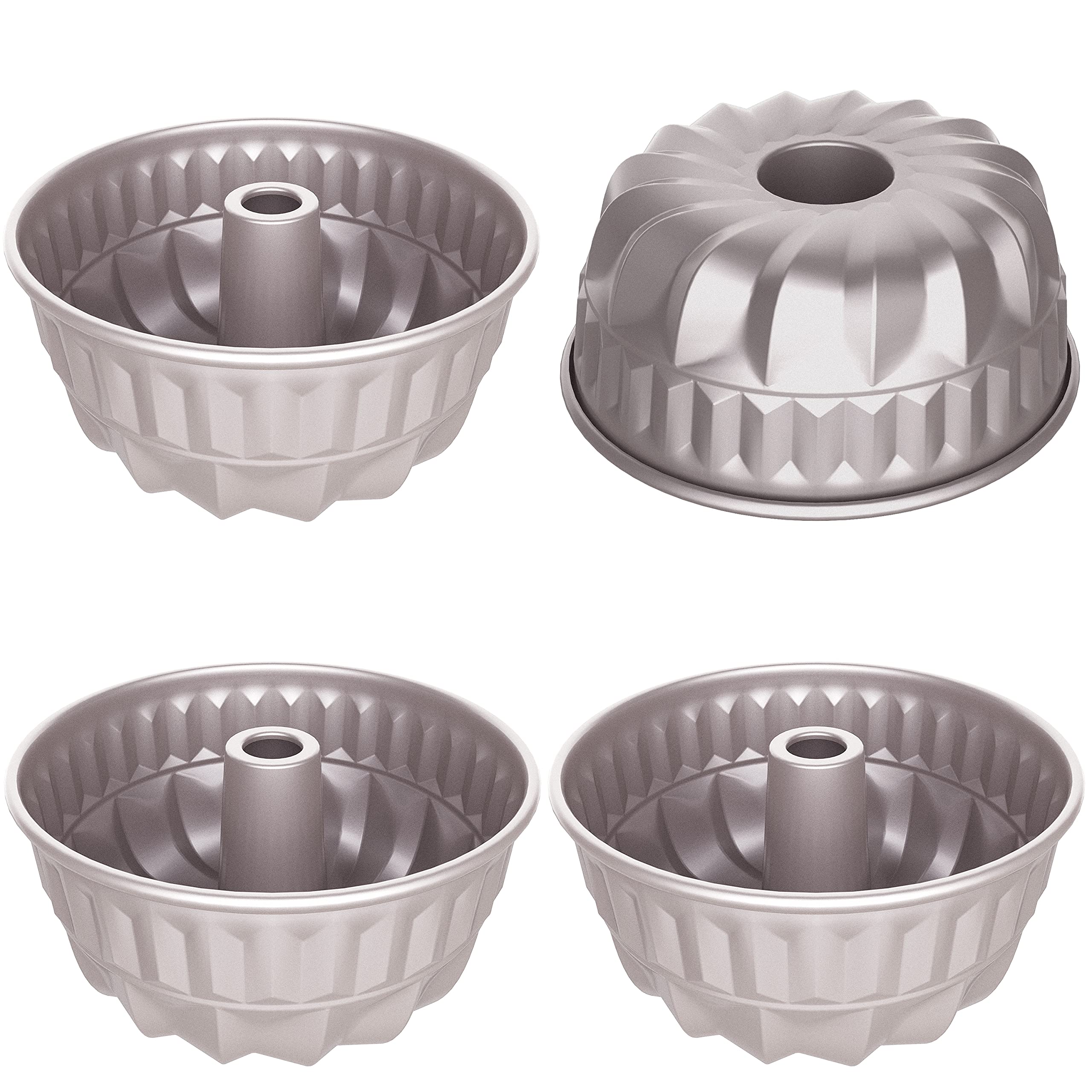 CHEFMADE Mini Fluted Tube Pan, 4-Inch 4Pcs Non-Stick for Oven Baking
