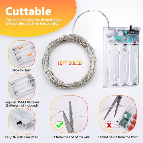 Joomer LED Fairy Lights - 16FT Battery Operated Starry String Lights with Timer | 2 Pack Warm White
