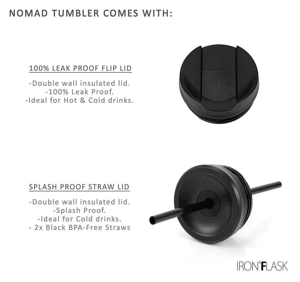 IRON °FLASK Nomad Tumbler - 2 Lids (Straw/Flip), Vacuum Insulated Stainless Steel Bottle, Double Walled, Drinking Cup, Coffee Travel Mug, Water - Rose Gold, 28 Oz