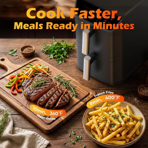 Dual Basket Air Fryer - 12.6QT Family-Size for 10-12 People | XL Basket for 6LB Whole Chicken, 10-in-1 Functions