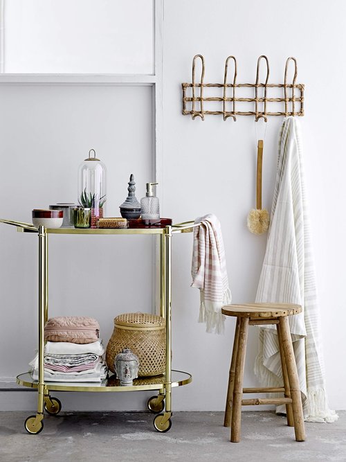 Beige Rattan Wall Hanger with 4 Hooks