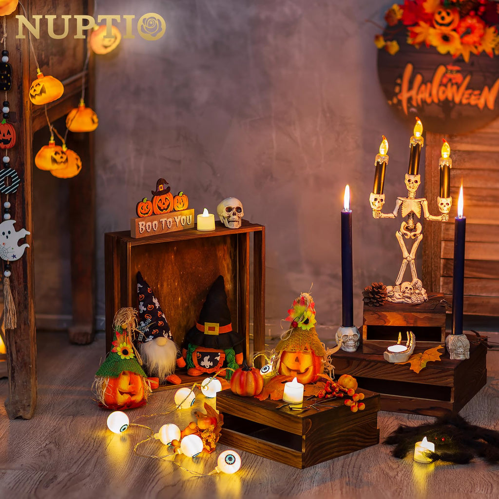 NUPTIO Wooden Display Risers Halloween: Set of 4 Square Burnt Wood Crates Stands Dessert Holder Nesting Brown Cupcake Stand for Baby Shower Wedding Table Centerpieces Farmhouse Decoration