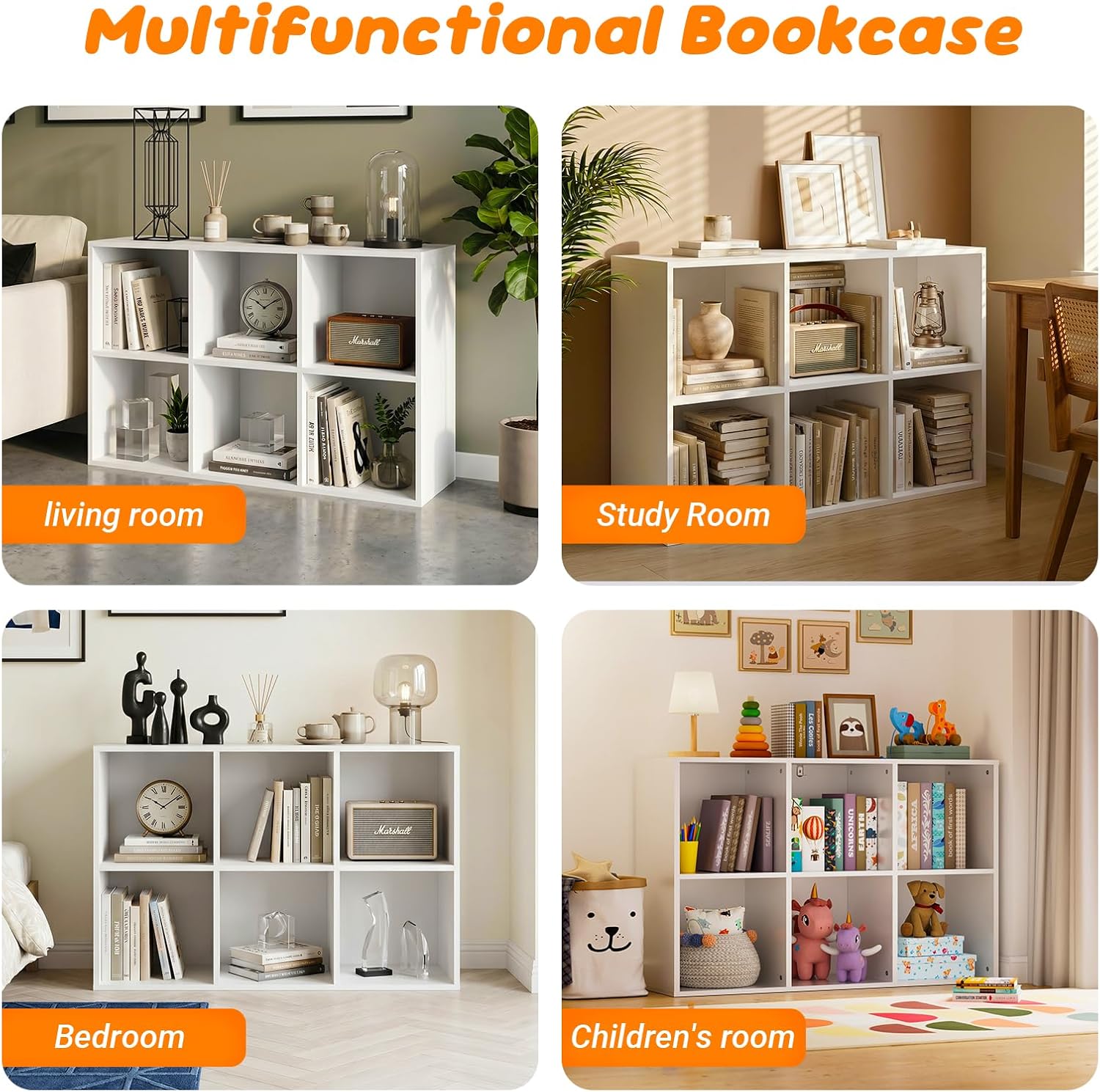 6 Cube Storage Organizer by [Brand Name] - Kids Cubby Bookshelf with Closed Back Panel | White Toy Storage for Nursery & Classroom
