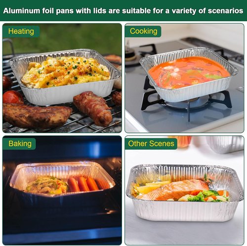 Heavy-Duty Aluminum Foil Pans with Lids by [Brand Name] | 8x8 Inch, 15 Pack - Reusable & Leakproof Baking Trays