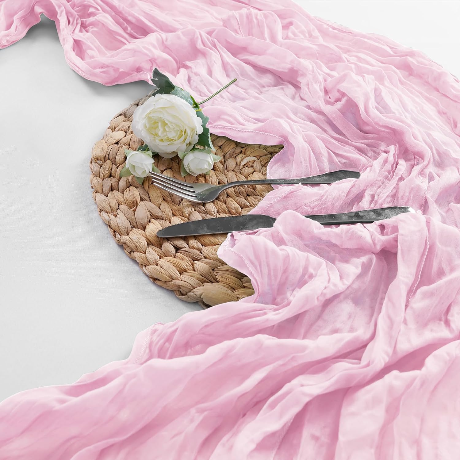 Skiennix 15-Pack Pink Cheesecloth Table Runners - 9FT Rustic Sheer Gauze for Weddings & Events | 17x108 Inch