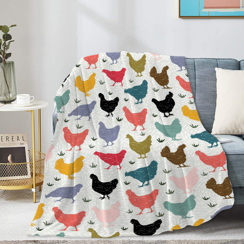JOCASA Colorful Chicken Blanket Gifts Flannel Lightweight Soft Cozy Blankets Throws Bedding Kids Adult Farm Chickens Gift Couch Sofa Bedroom Girls Boys All Season 60"x80" for Adult