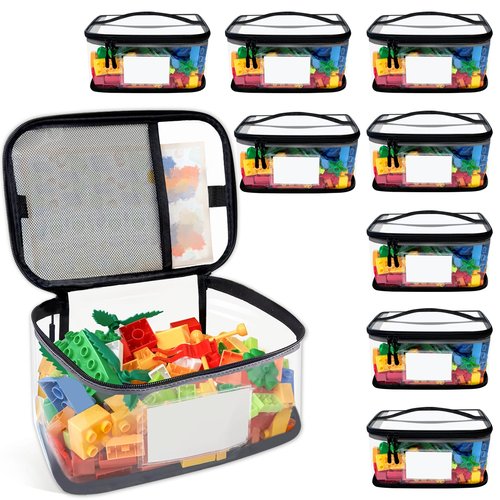 Upgraded Large Storage Toy Organizer, Clear Storage Toy Bags with Label & Manual Pocket for Puzzles (8PCS)
