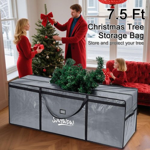 Heavy Duty Christmas Tree Storage Bag by [Brand Name] - 7.5 ft Water Resistant with Dual Zippers & Mesh Pockets (Grey)